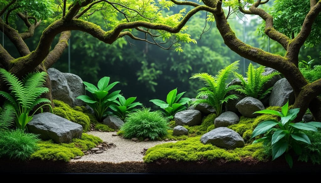 Cachettes, branches et points chauds : structurer un terrarium